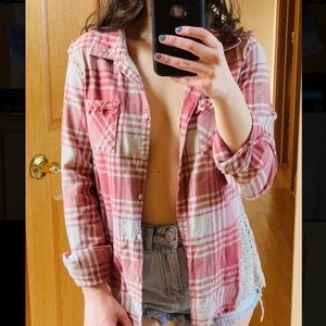 White Crow pink/cream plaid shirt